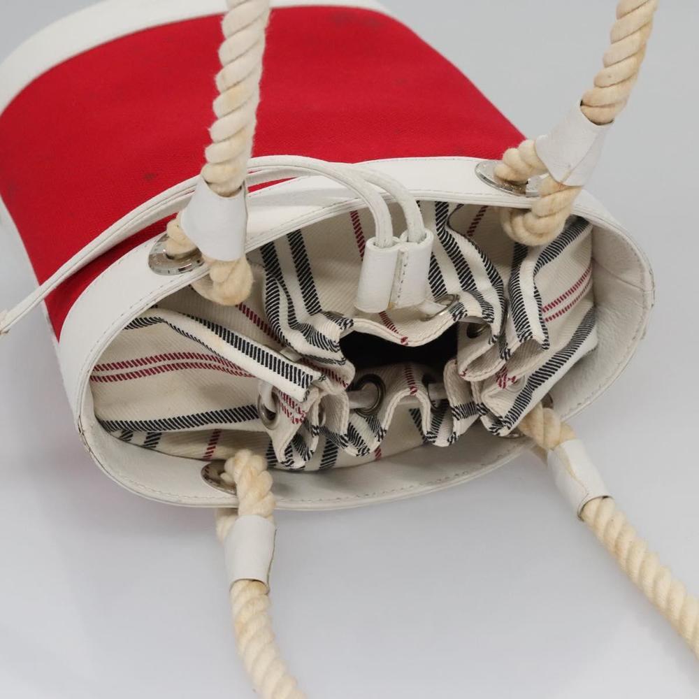 BURBERRY Blue Label Hand Bag Canvas Leather Red White Silver Auth 113132 - Picture 7 of 16